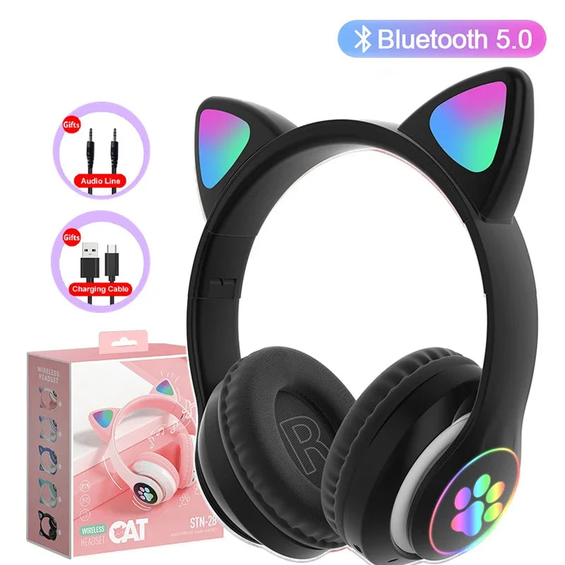 Flash Lamp Cute Cat Headphone Bluetooth