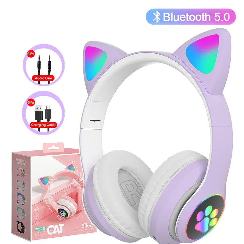 Flash Lamp Cute Cat Headphone Bluetooth
