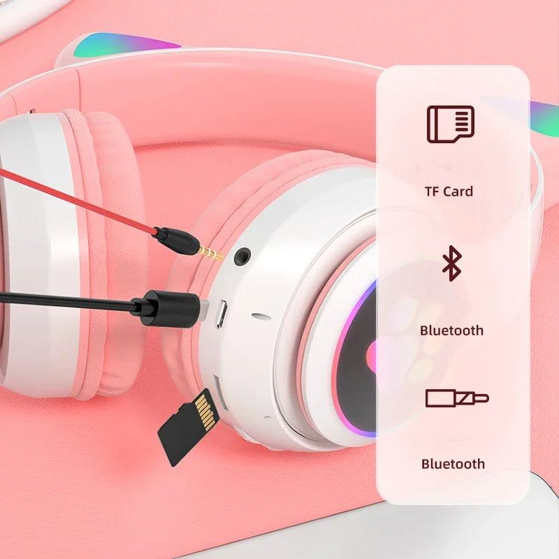 Flash Lamp Cute Cat Headphone Bluetooth